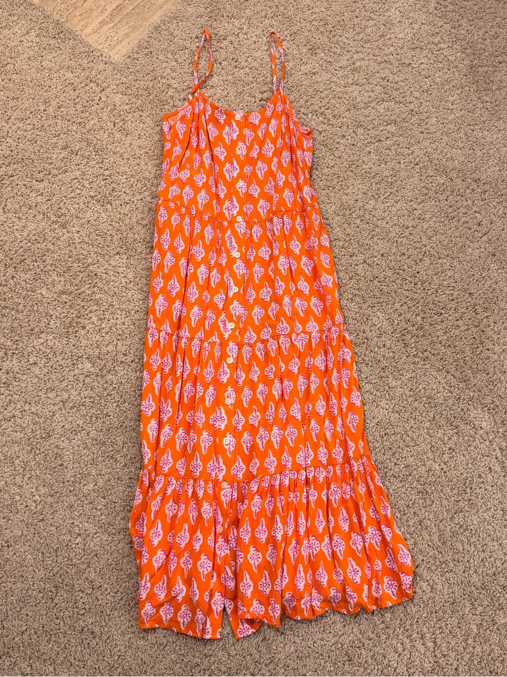 J. Crew Orange Midi Maxi Dress with Pink Floral Print- 00- like new!